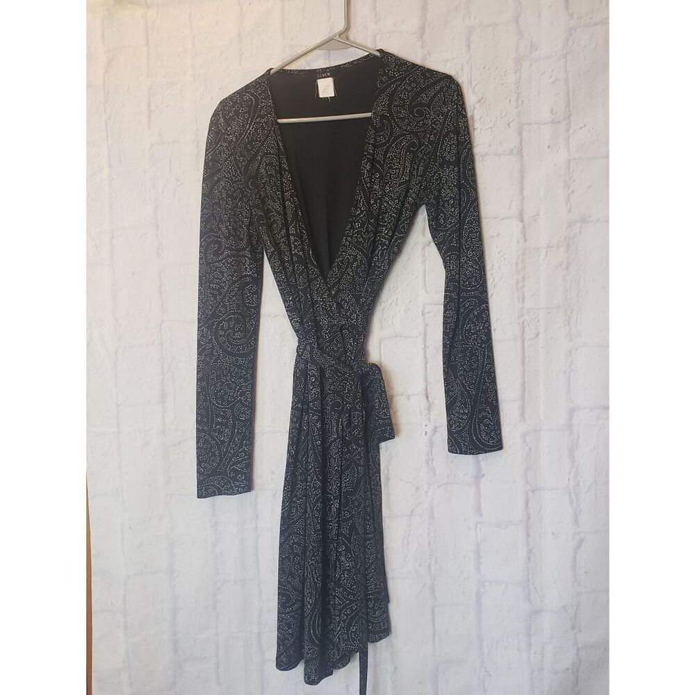 J. CREW Black & Gray Paisley Print Wrap Dress 8